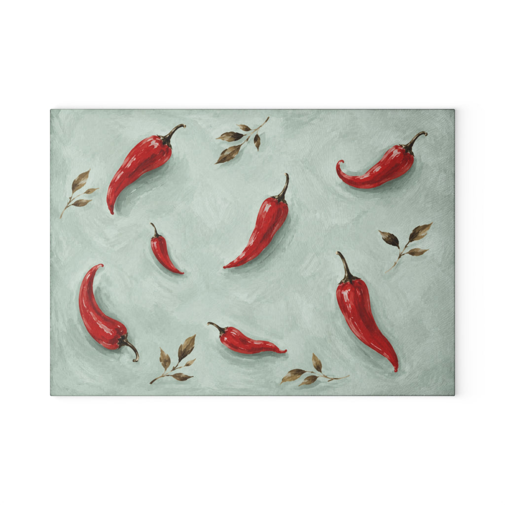 Red Chili Pepper Glass Serving Board