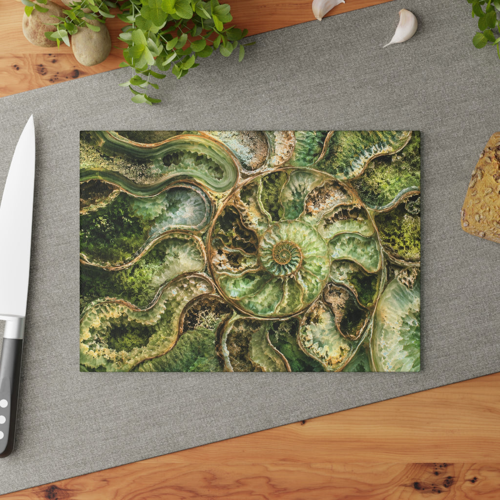 Ammonite Fossil Glass Serving Board