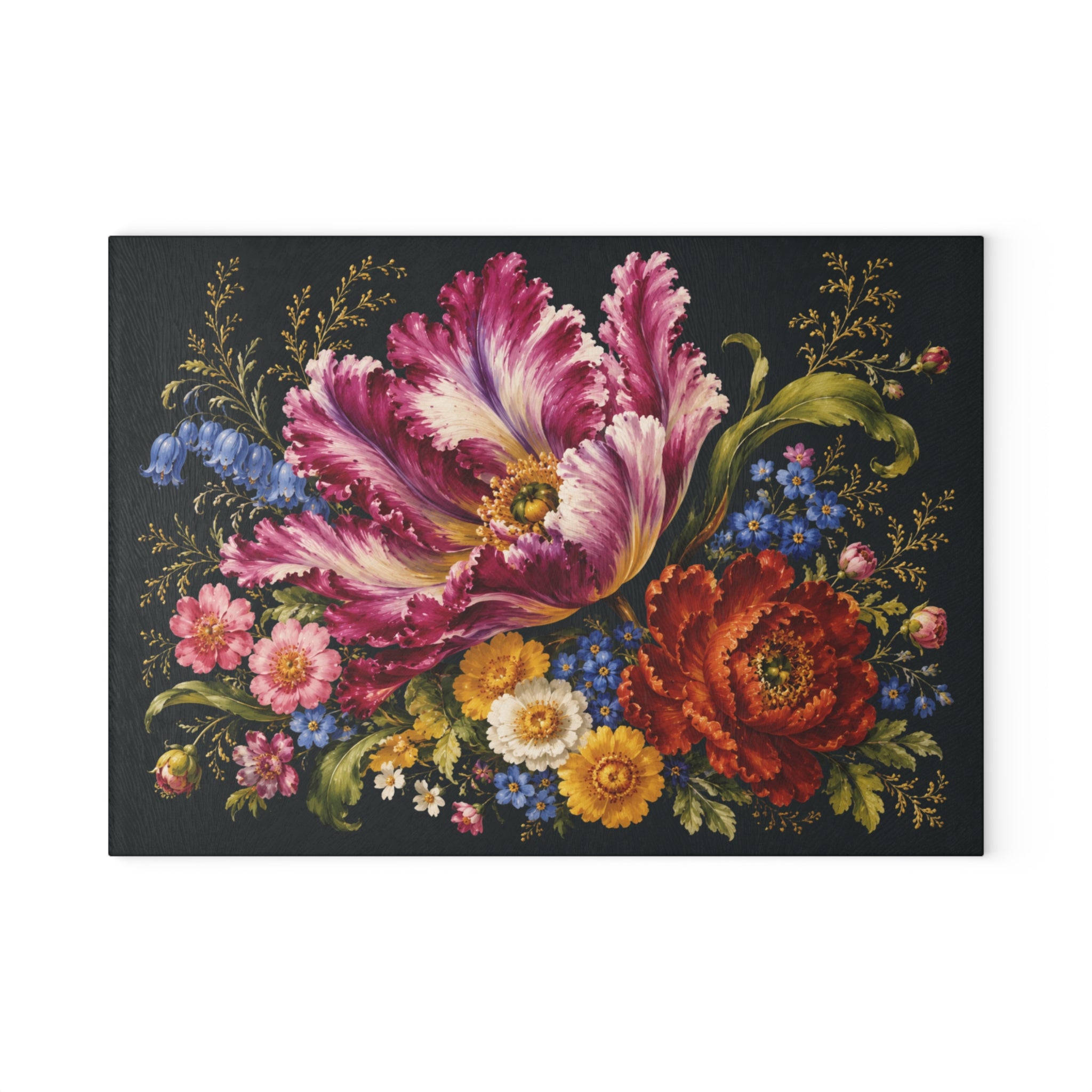 Dark Floral Glass Tray