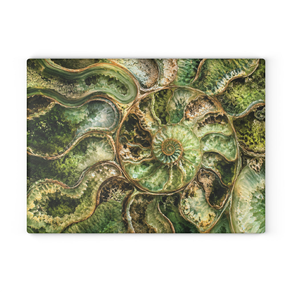 Ammonite Fossil Glass Serving Board