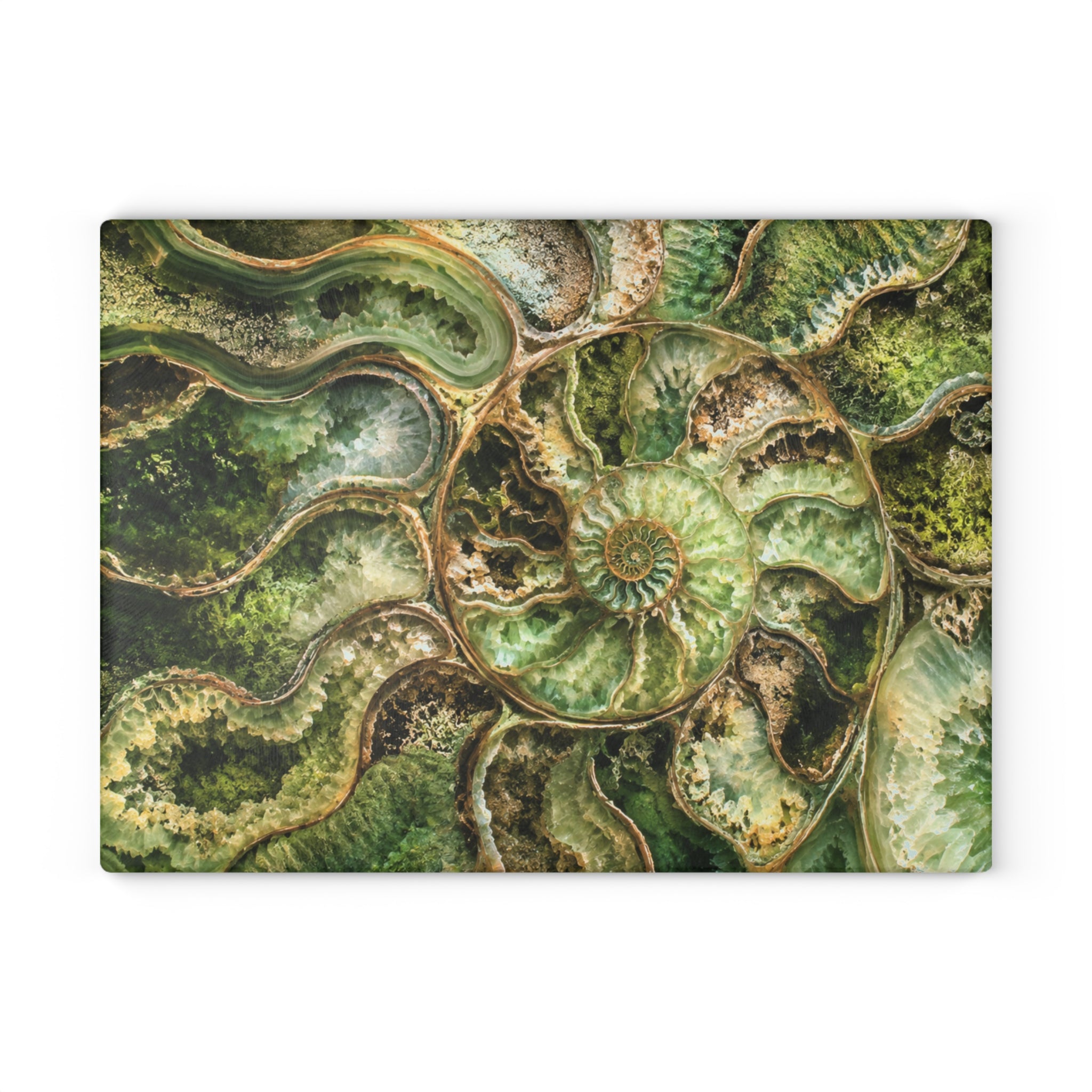 Ammonite Fossil Glass Serving Board