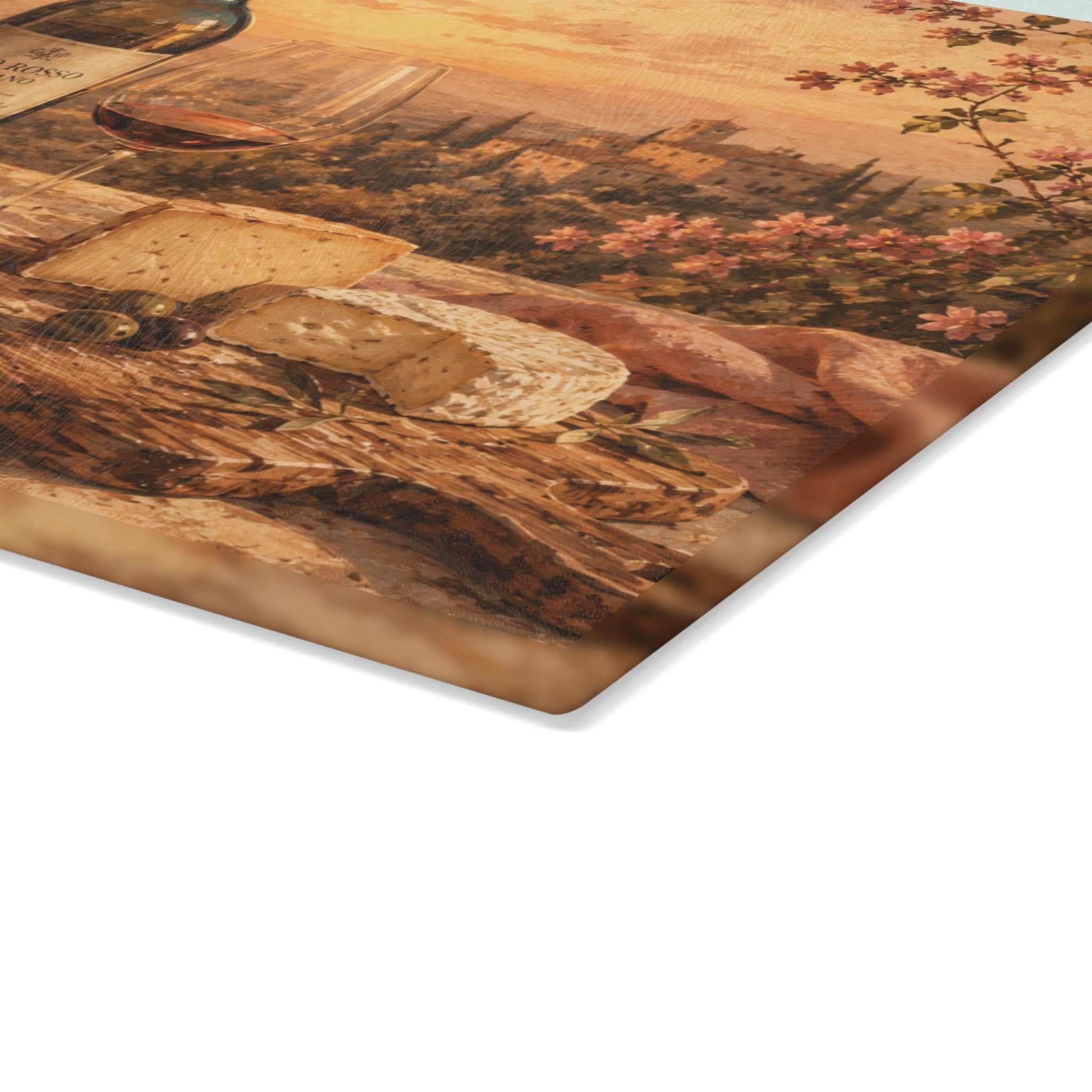 Tuscan Vineyard Glass Serving Board — Italian Wine & Cheese Charcuterie Tray