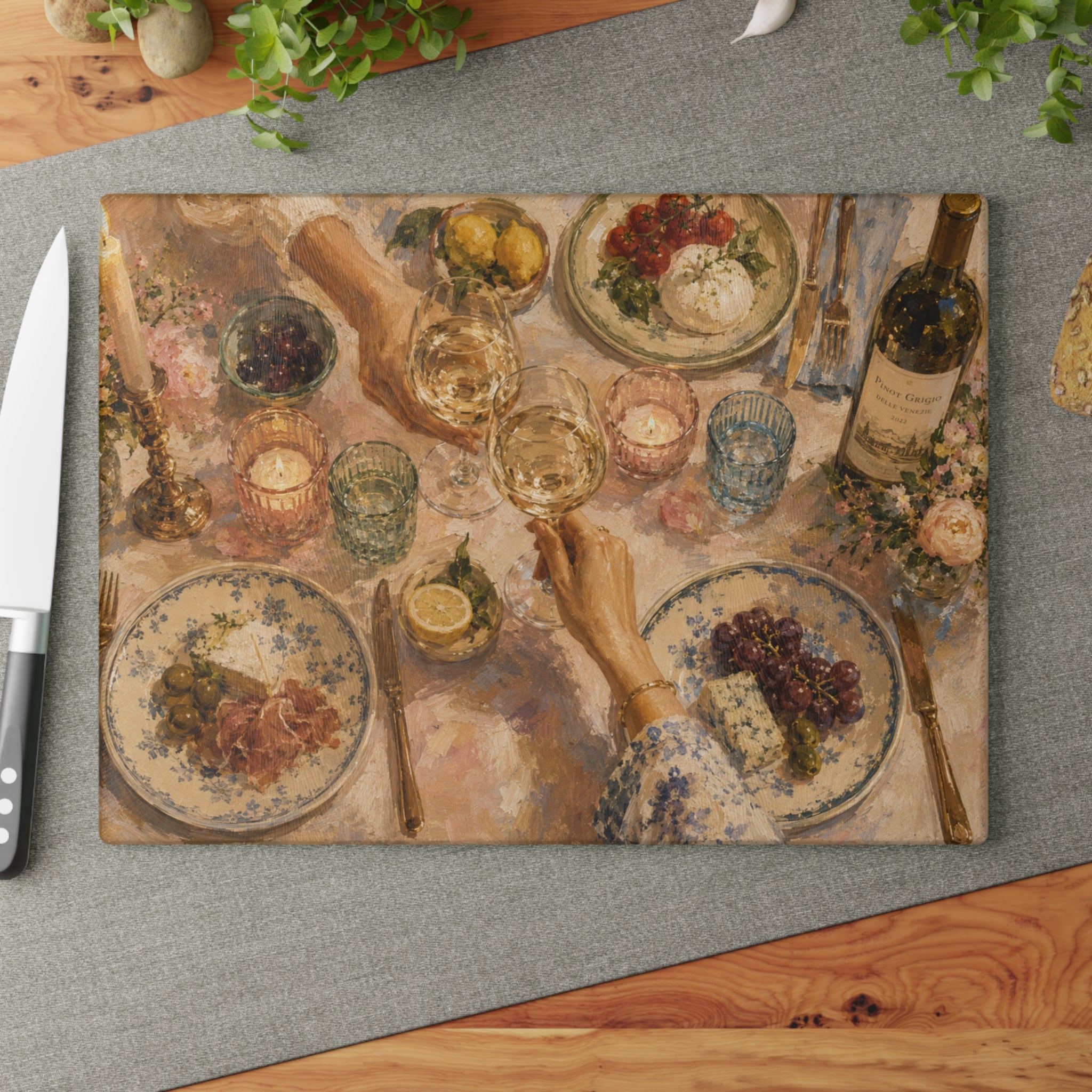 Wine and Cheese Glass Serving Board — Painterly Dinner Party Charcuterie Board