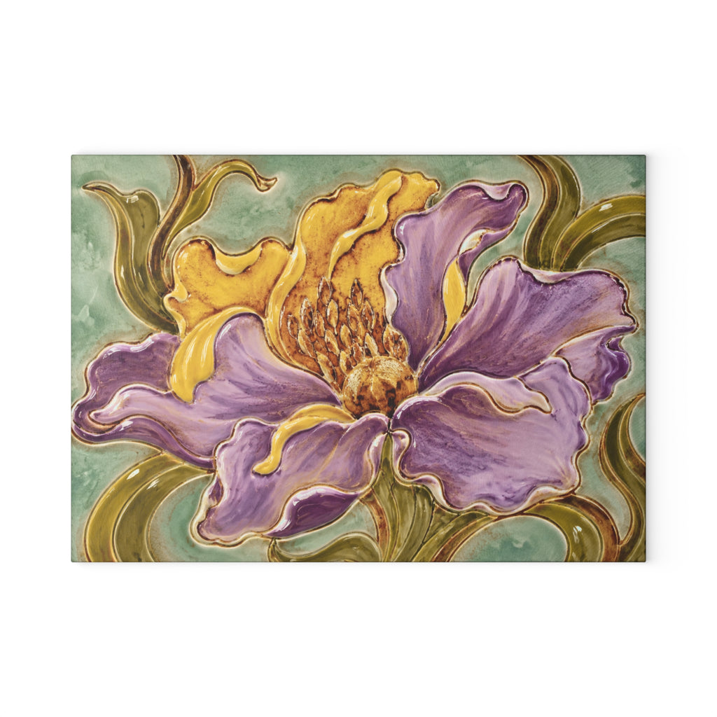 Purple Iris Art Nouveau Glass Serving Board