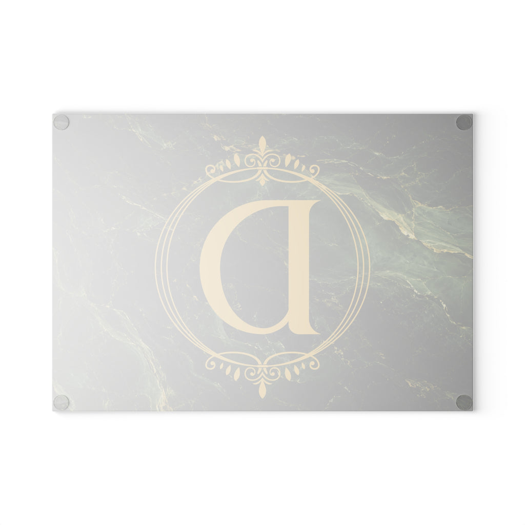 Emerald Marble Monogram Glass Cutting Board — Personalized Housewarming & Wedding Gift