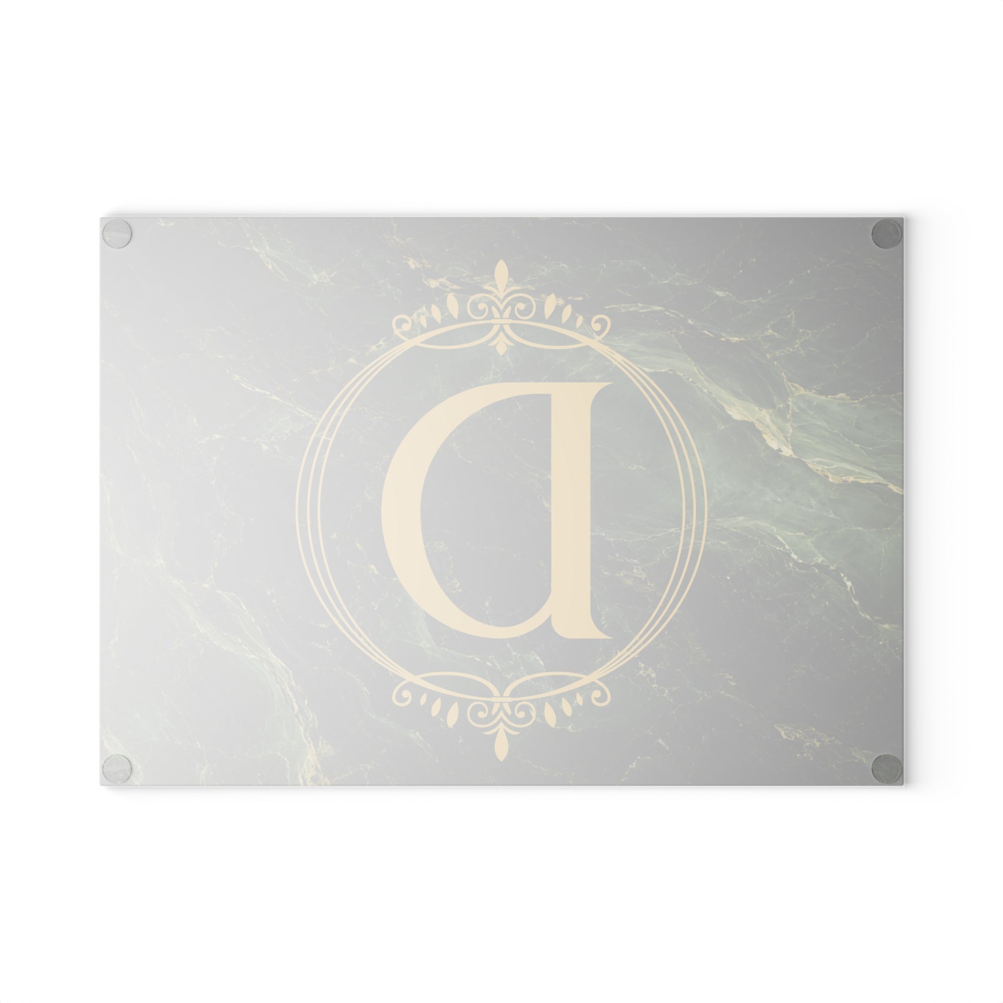 Emerald Marble Monogram Glass Cutting Board — Personalized Housewarming & Wedding Gift