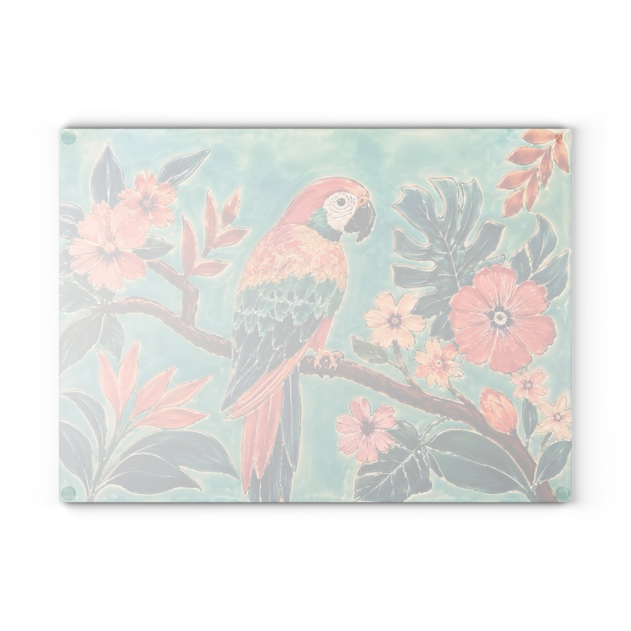 Tropical Parrot Glass Serving Board