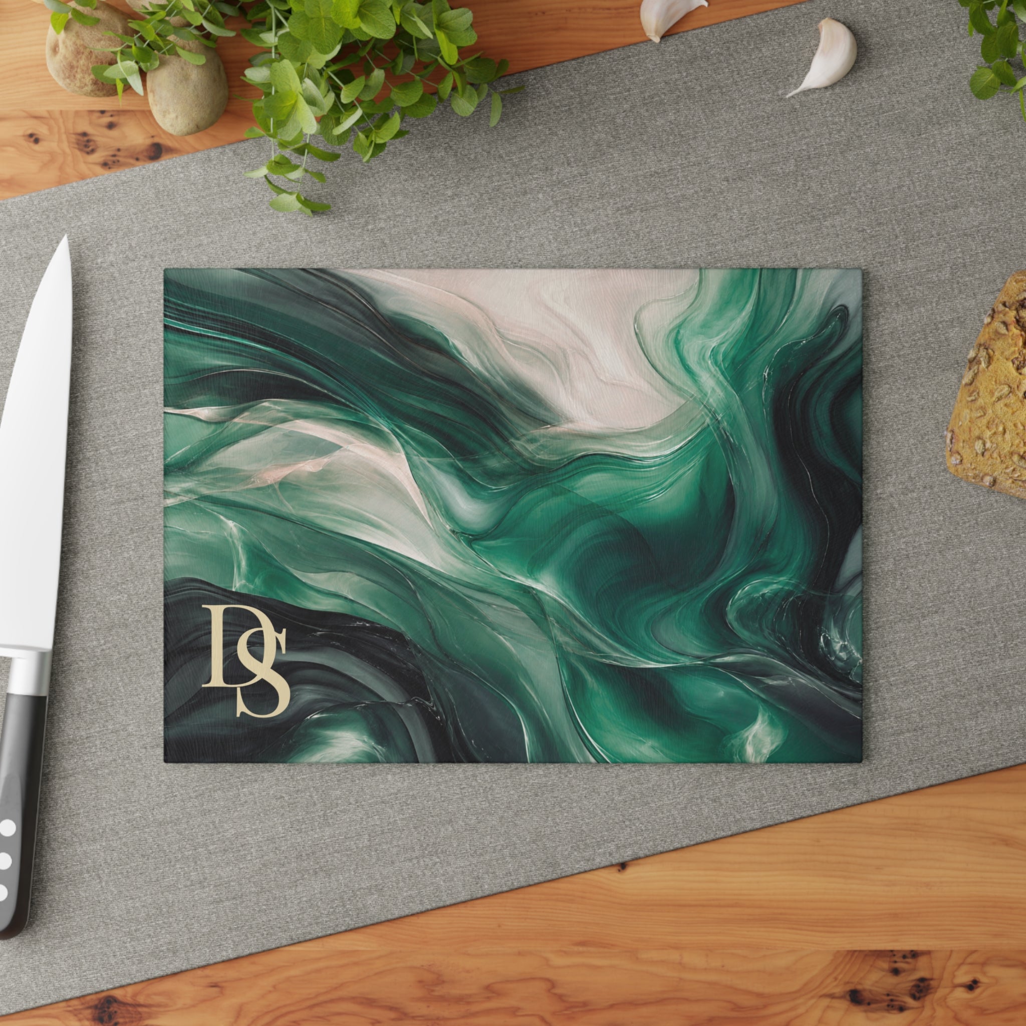 Personalized Monogram Glass Charcuterie Board — Custom Initial Serving Board
