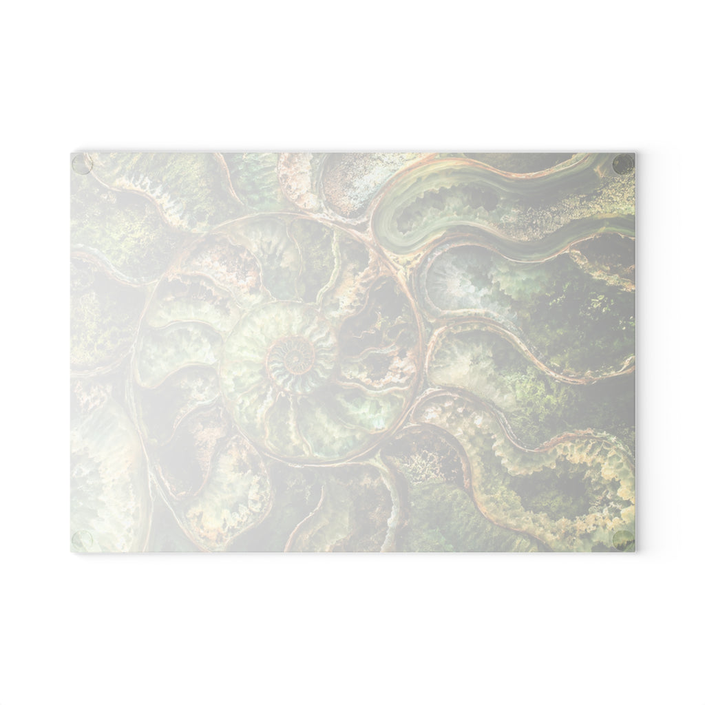 Ammonite Fossil Glass Serving Board