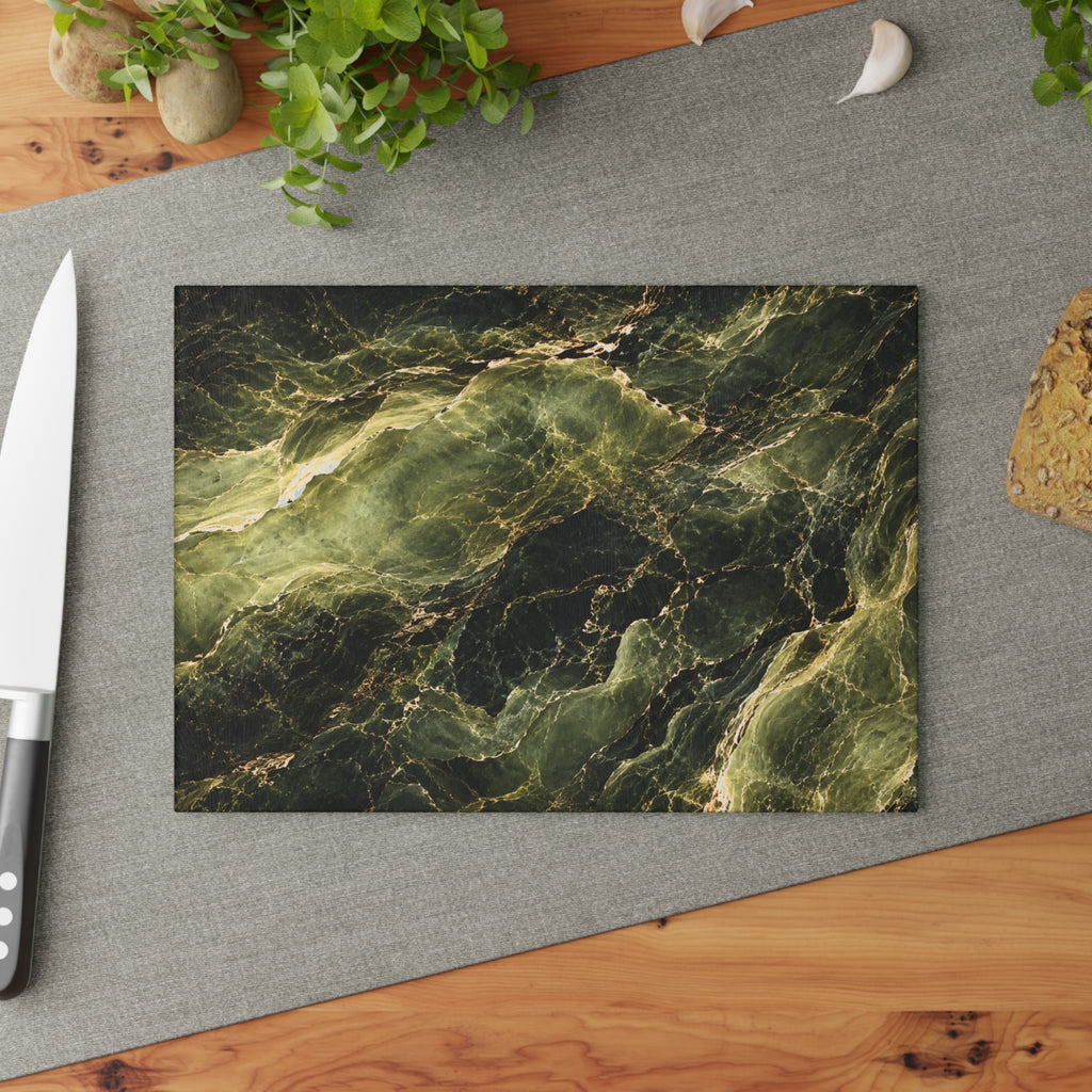 Deep Green Marble Glass Serving Board