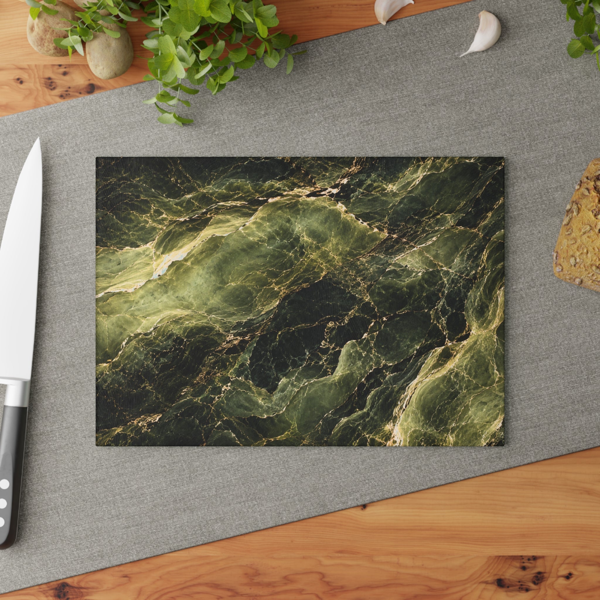 Green Marble Glass Charcuterie Board — Luxury Anniversary & Couples Kitchen Gift