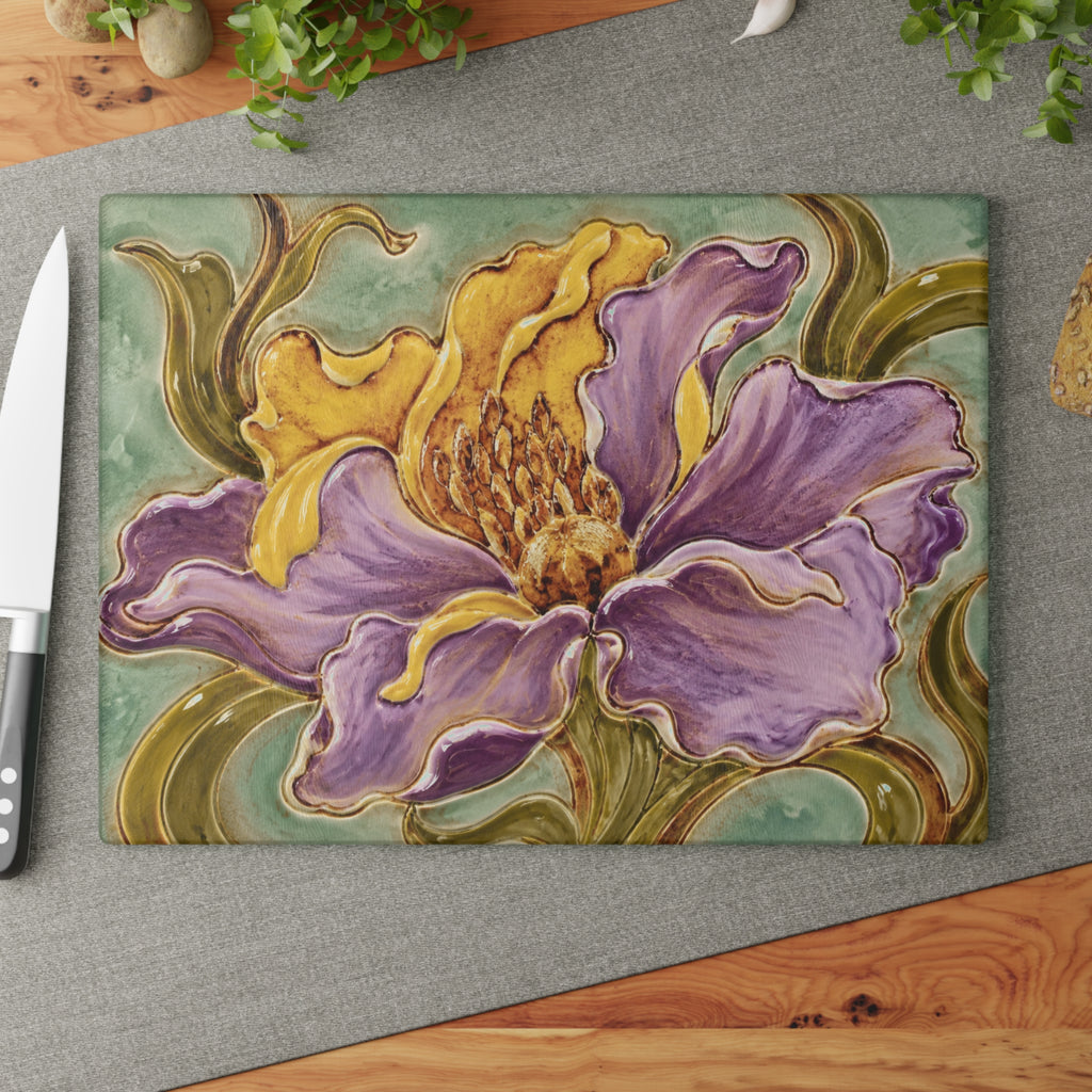 Purple Iris Art Nouveau Glass Serving Board