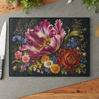Dark Floral Glass Tray
