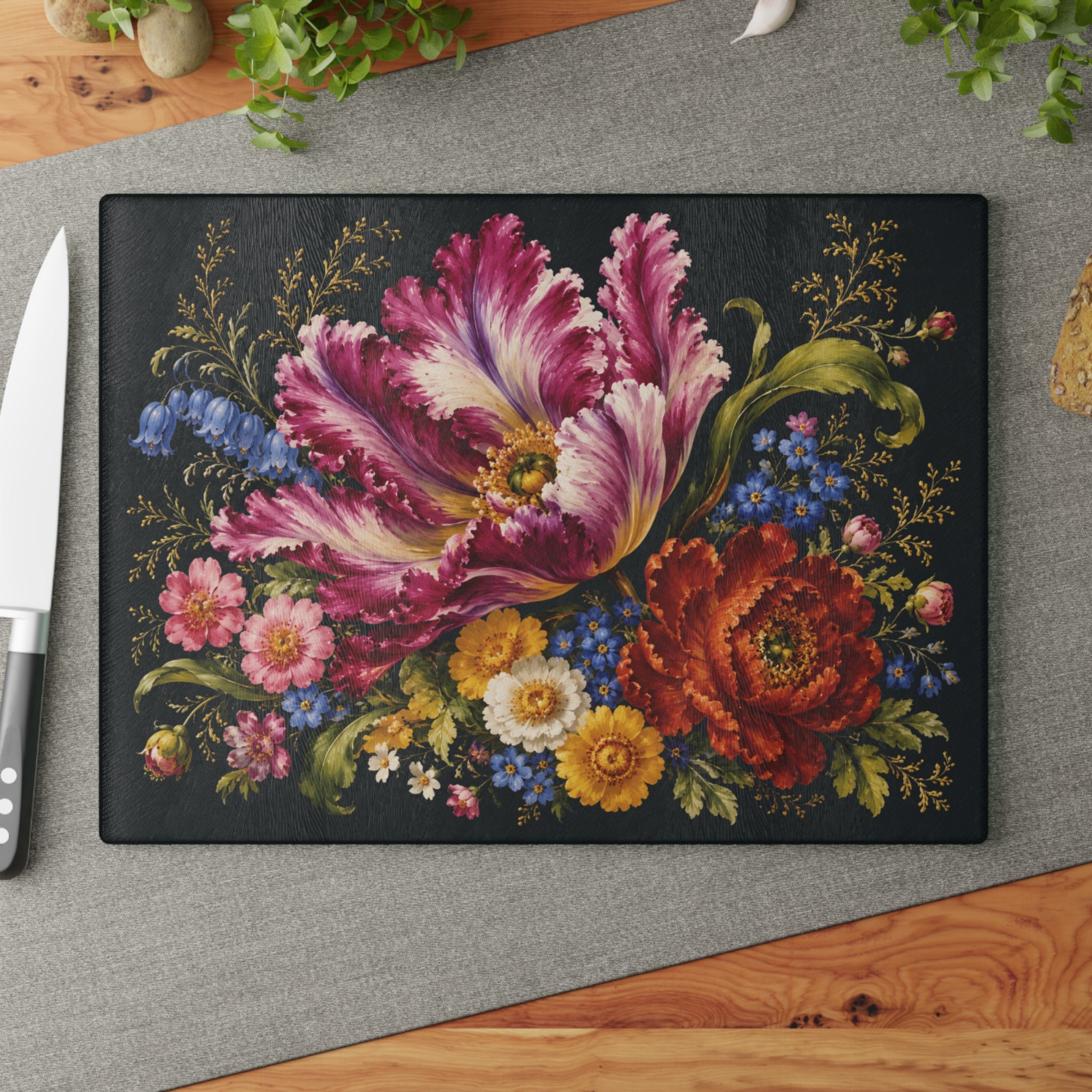 Dark Floral Glass Tray