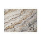 Personalized monogram glass serving board — marble-inspired design with custom initial, made in USA