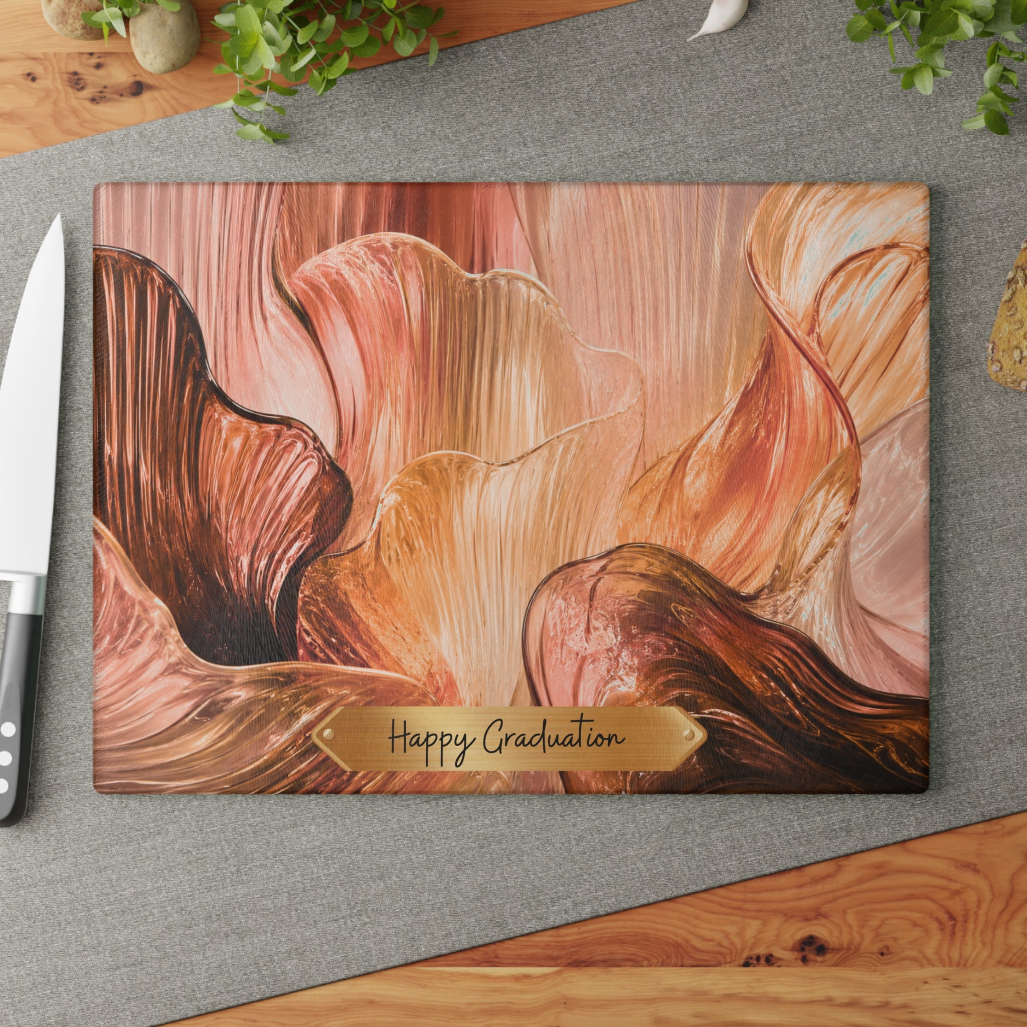 Rose Gold Abstract Glass Serving Board — Pink Charcuterie Board for Cocktail Party & Girls Night