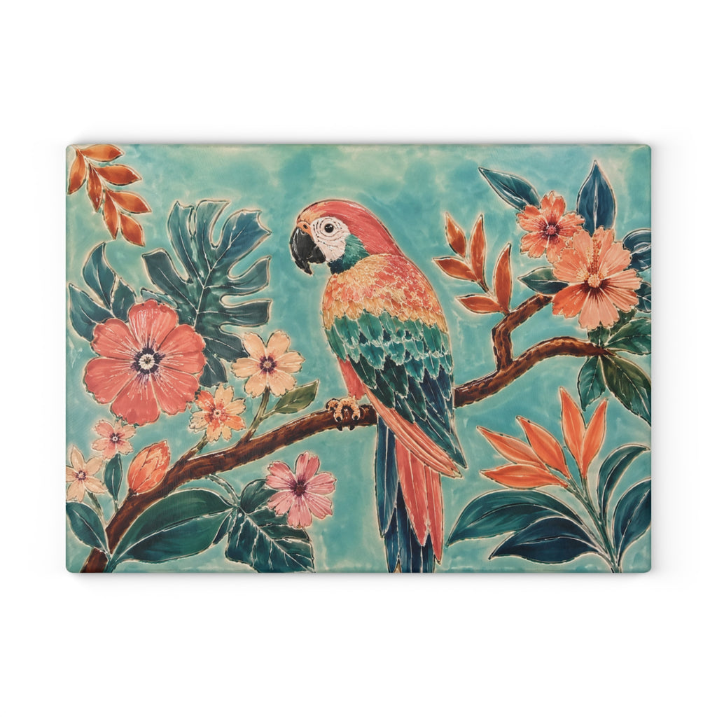 Tropical Parrot Glass Serving Board
