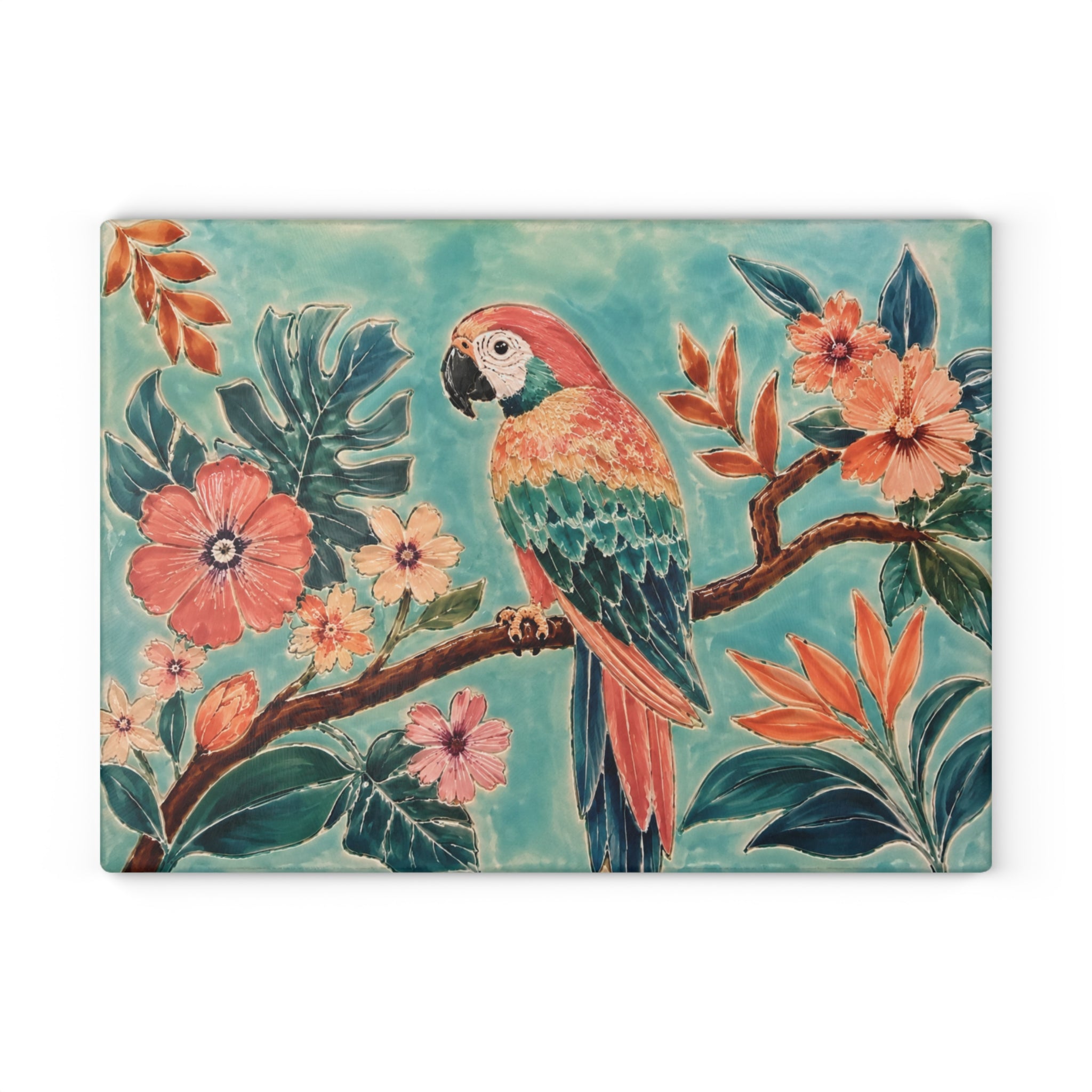 Tropical Parrot Glass Serving Board