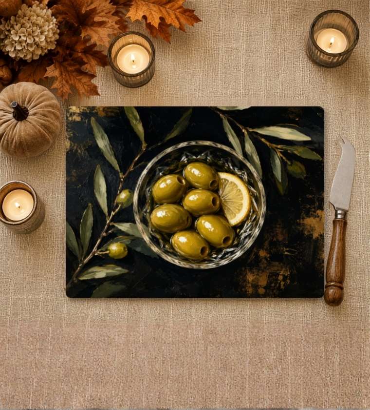 Olive Harvest Glass Cheese Board
