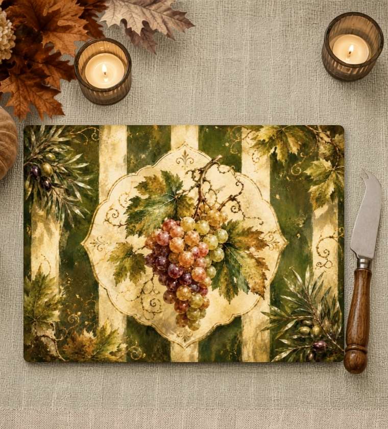 Vintage Grape Art Glass Cheese Board