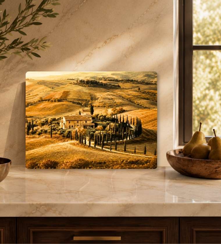 Tuscan Fields Glass Cutting Board