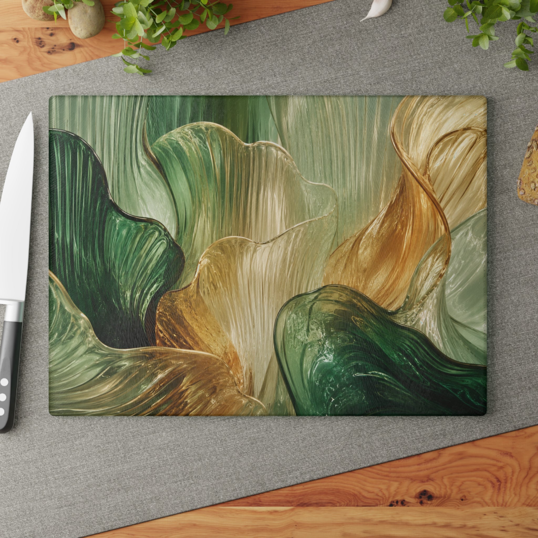 Emerald Art Glass Serving Board — Modern Kitchen Decor & Luxury Housewarming Gift