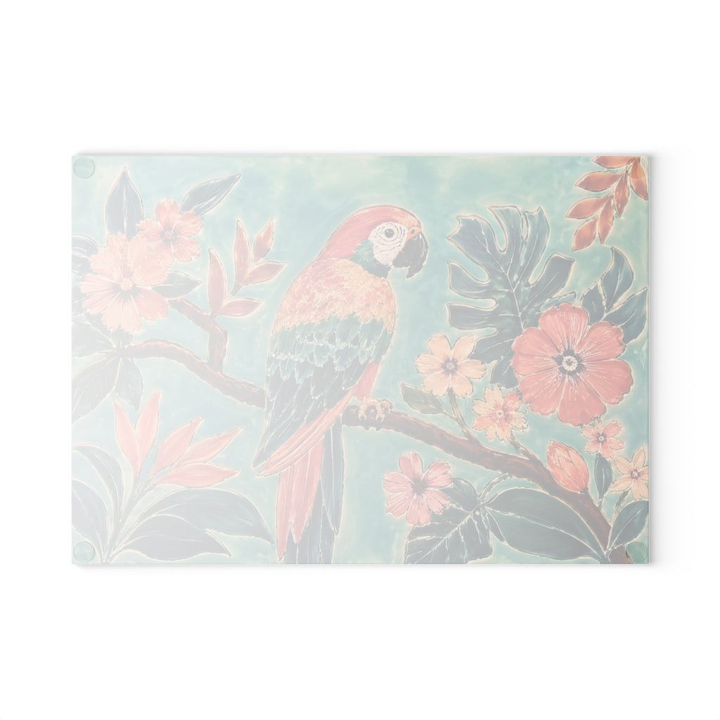 Tropical Parrot Glass Serving Board