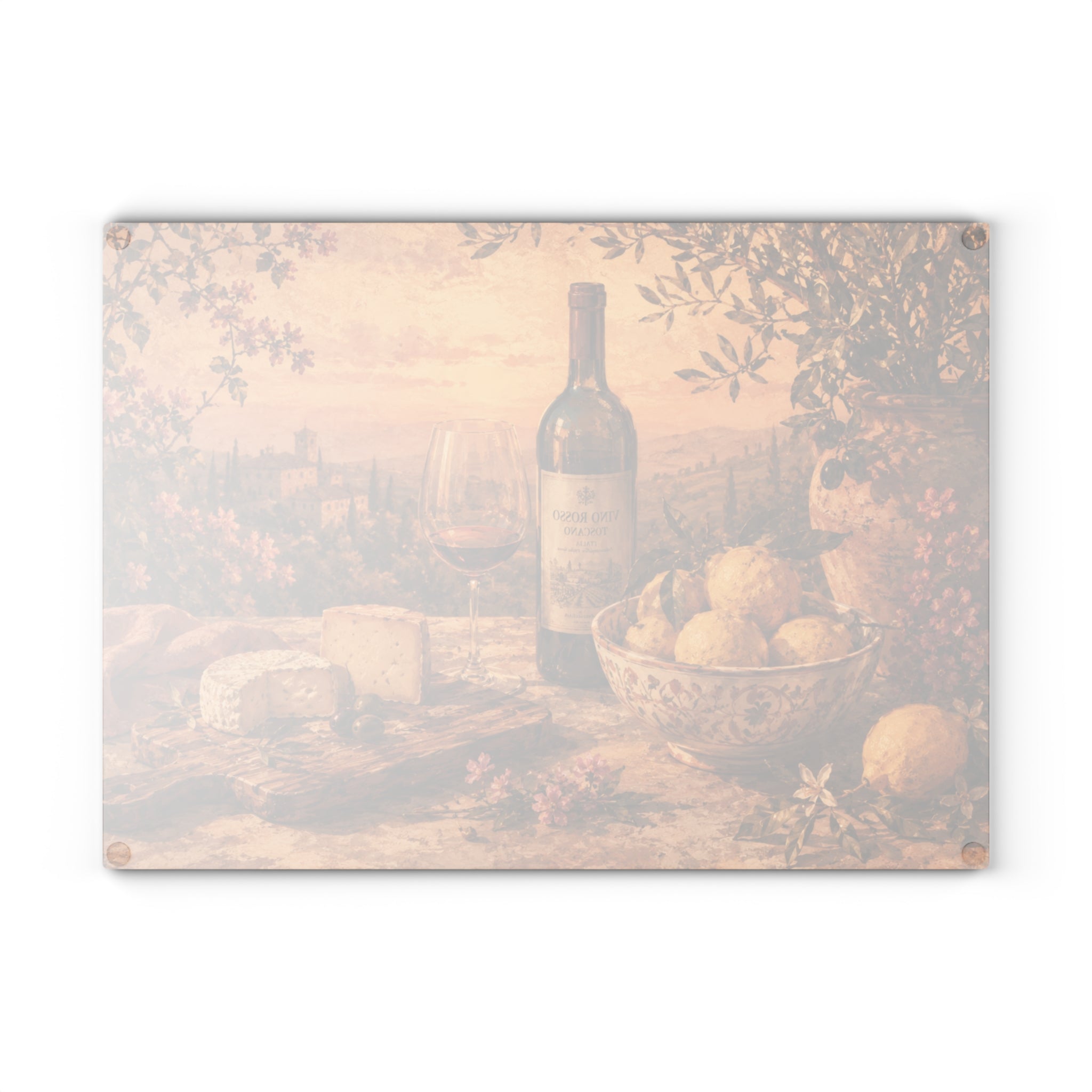 Tuscan Vineyard Glass Serving Board — Italian Wine & Cheese Charcuterie Tray