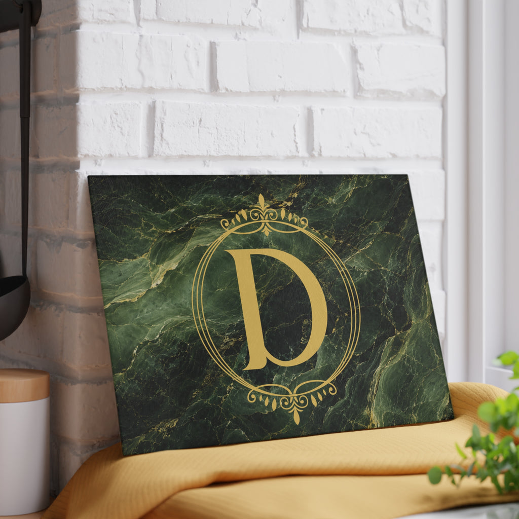 Dark Marble Monogram Glass Serving Board