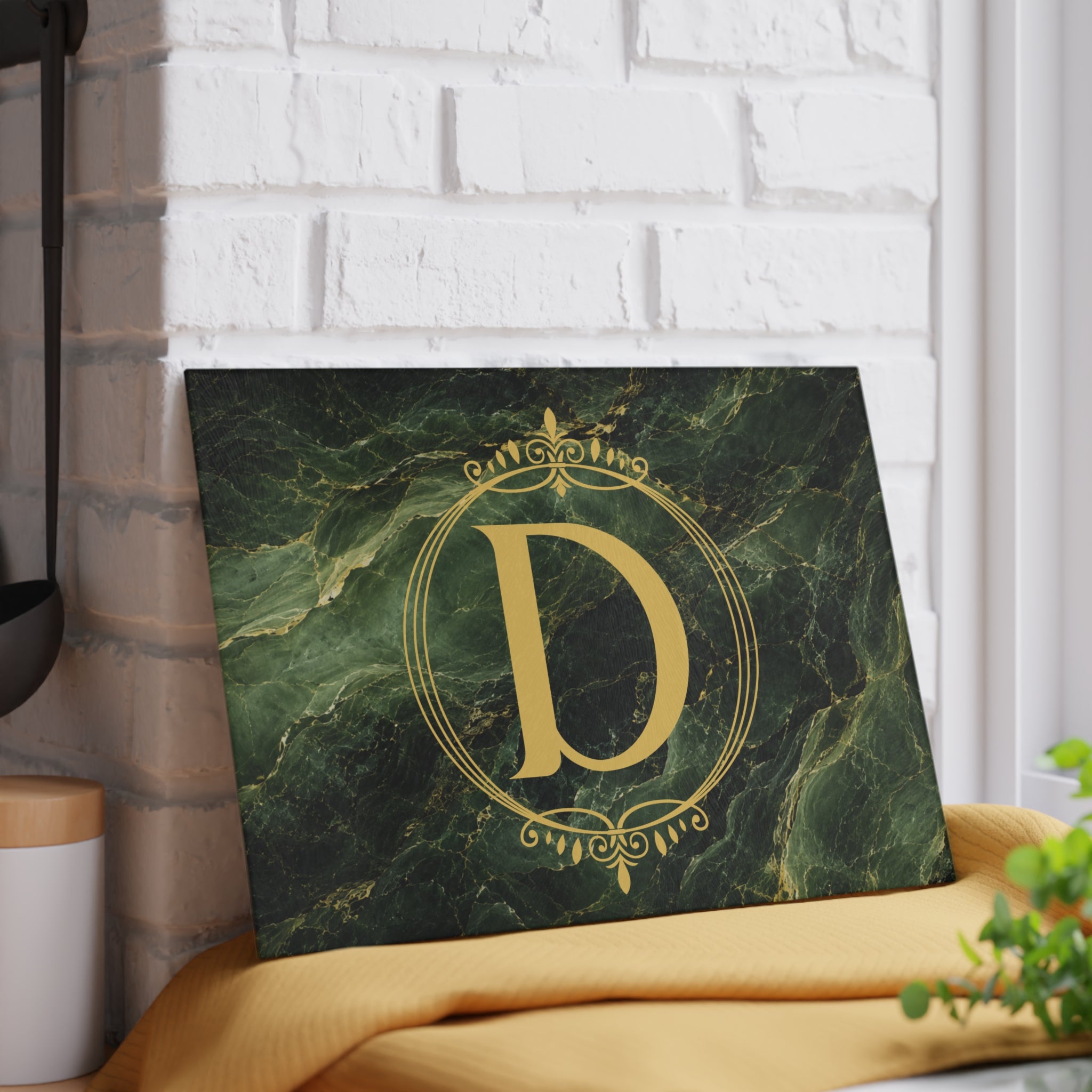 Dark Marble Monogram Glass Serving Board