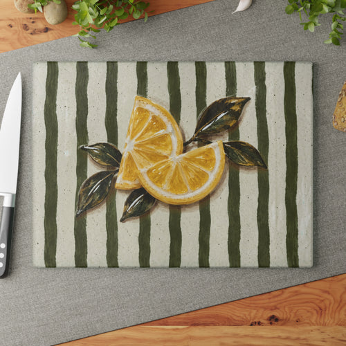 Ceramic Stripe Lemon Glass Serving Board