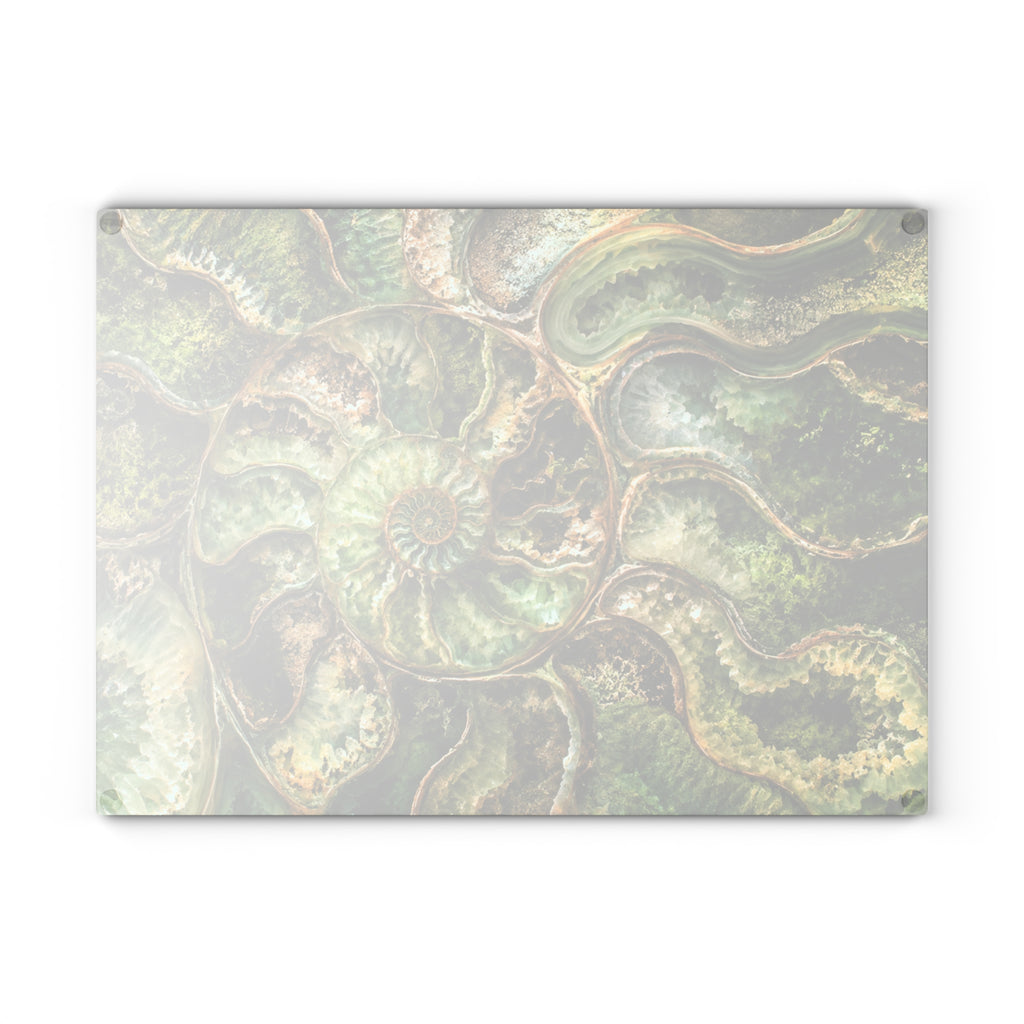 Ammonite Fossil Glass Serving Board