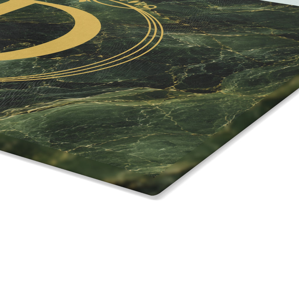 Dark Marble Monogram Glass Serving Board