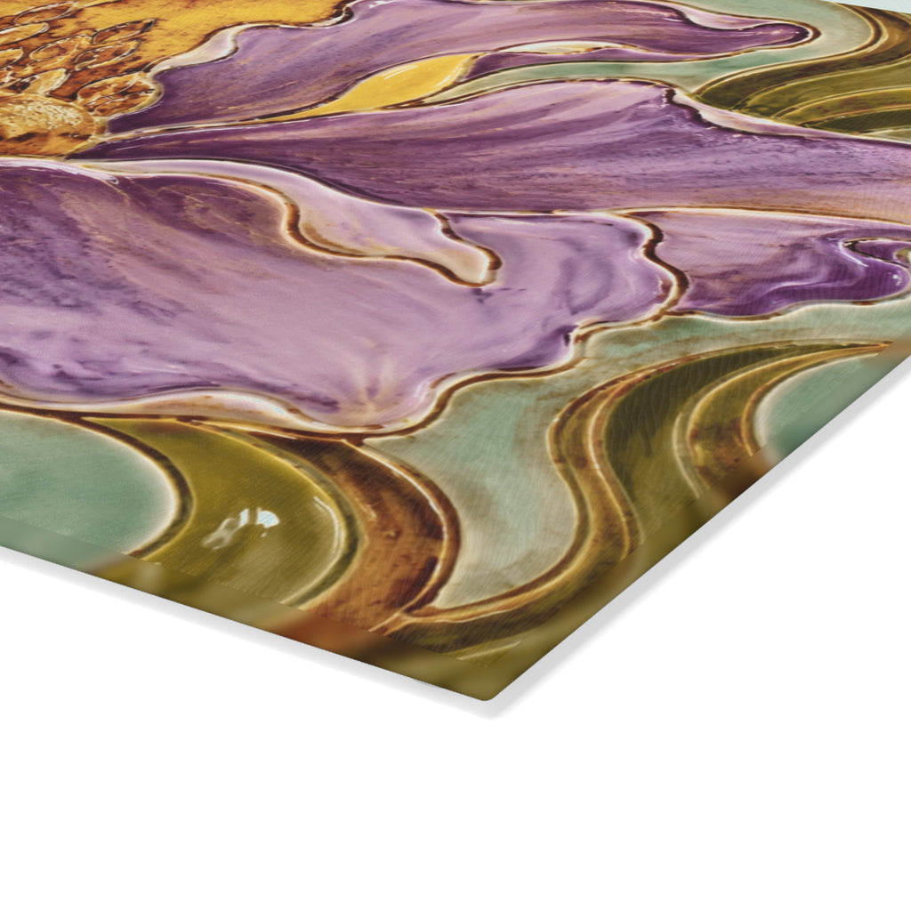 Purple Iris Art Nouveau Glass Serving Board