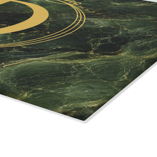 Emerald Marble Monogram Glass Cutting Board — Personalized Housewarming & Wedding Gift