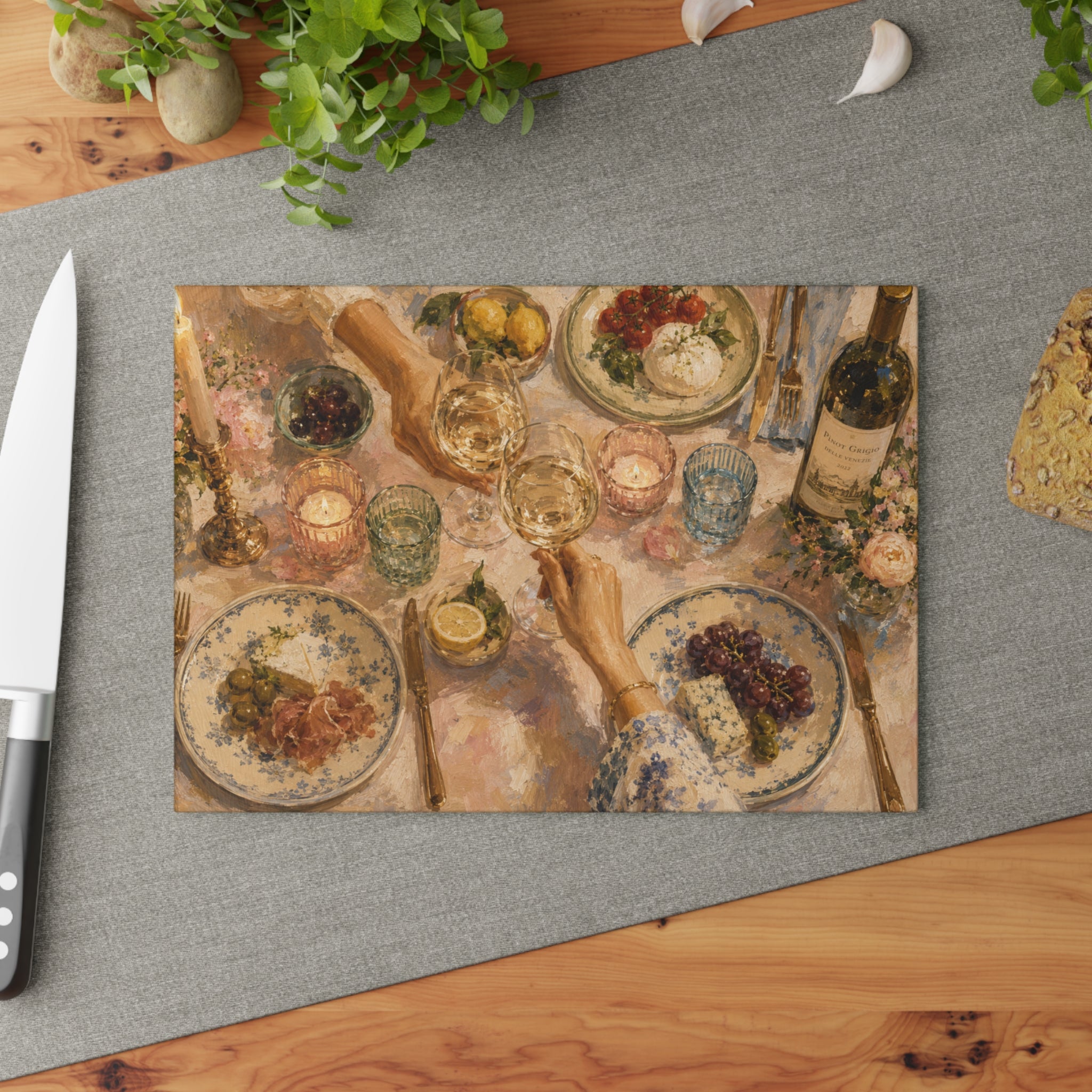 Wine and Cheese Glass Serving Board — Painterly Dinner Party Charcuterie Board