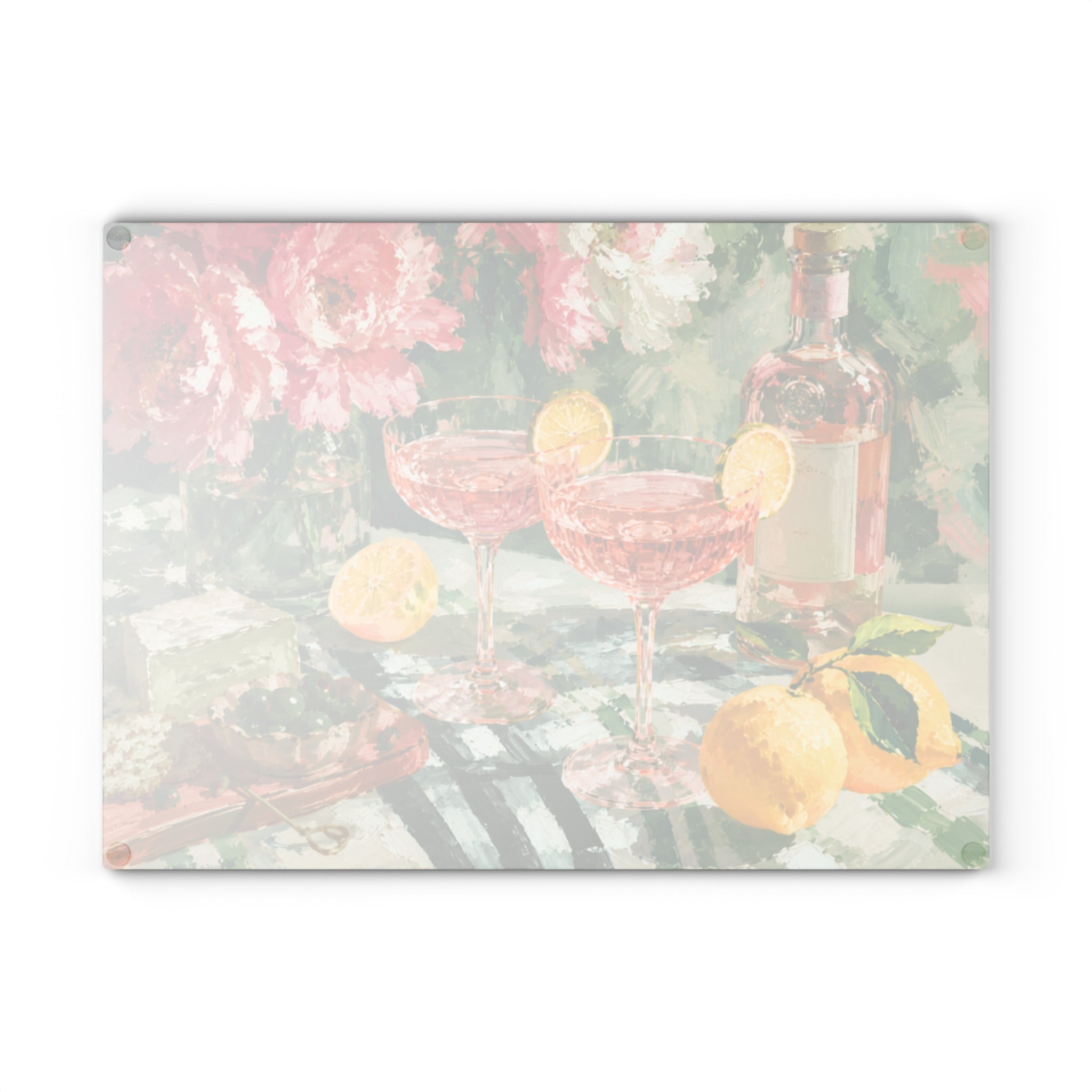 Pink Peony Floral Glass Charcuterie Board — Italian Style Gift for Mom & Hostess