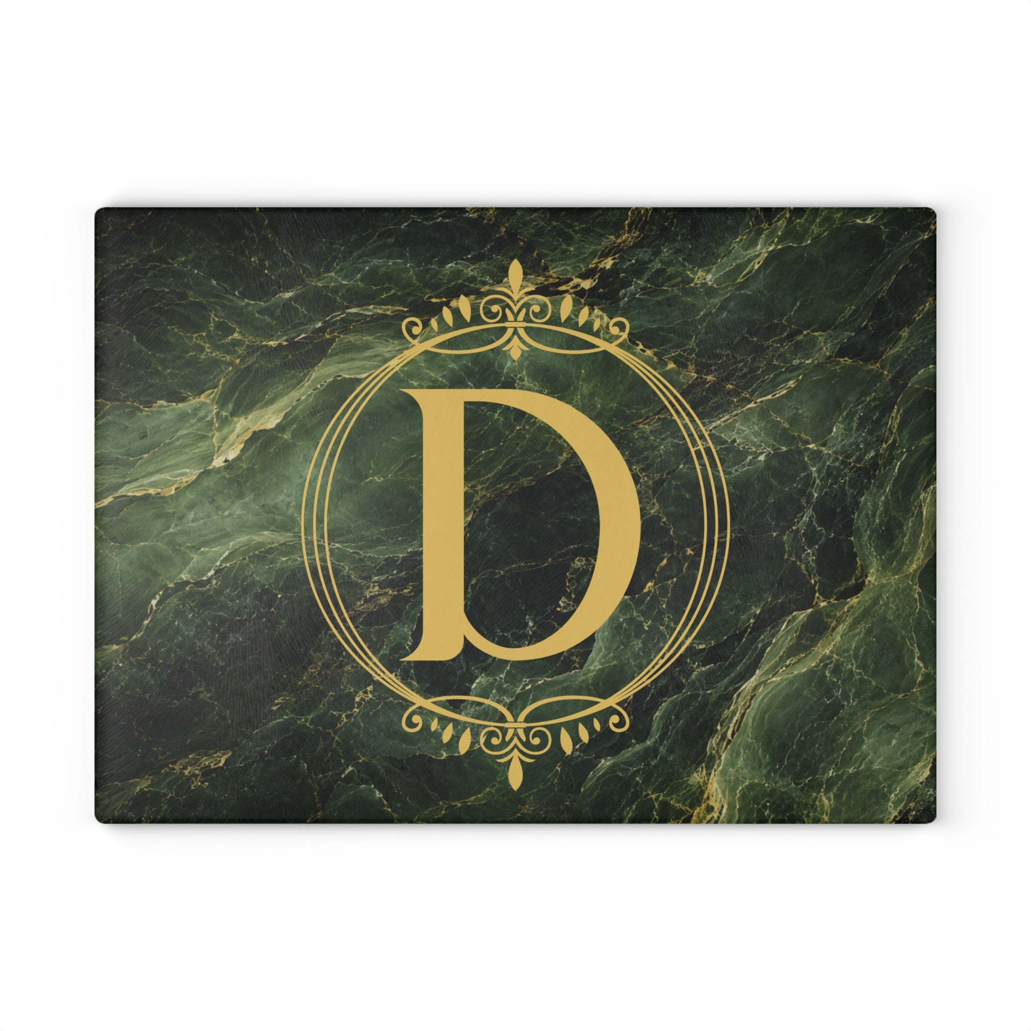 Dark Marble Monogram Glass Serving Board