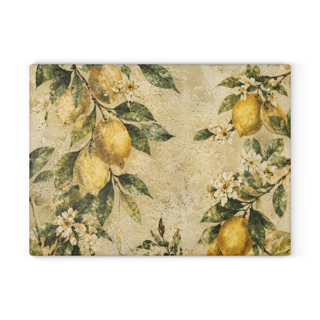 Vintage Lemon Blossom Glass Serving Board