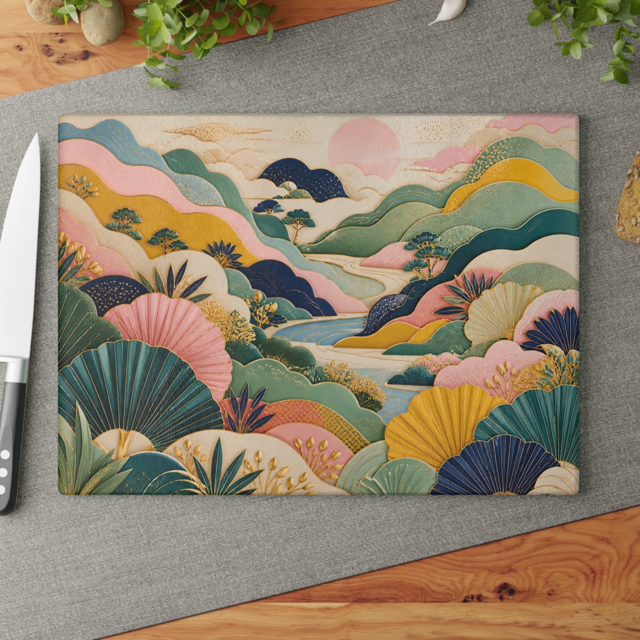 Japanese Garden Glass Serving Board