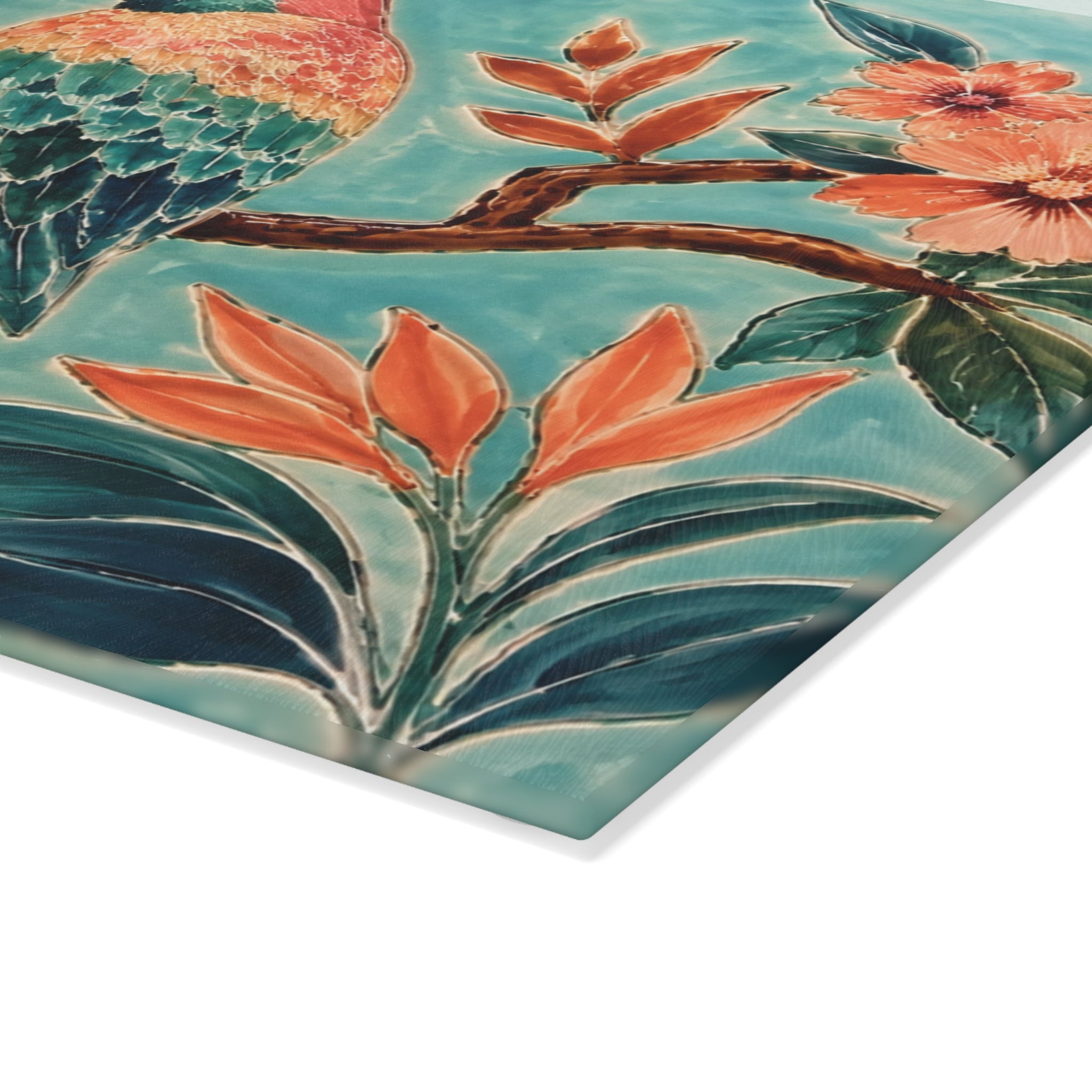 Tropical Parrot Glass Serving Board