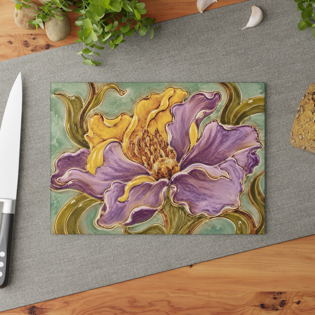 Purple Iris Art Nouveau Glass Serving Board