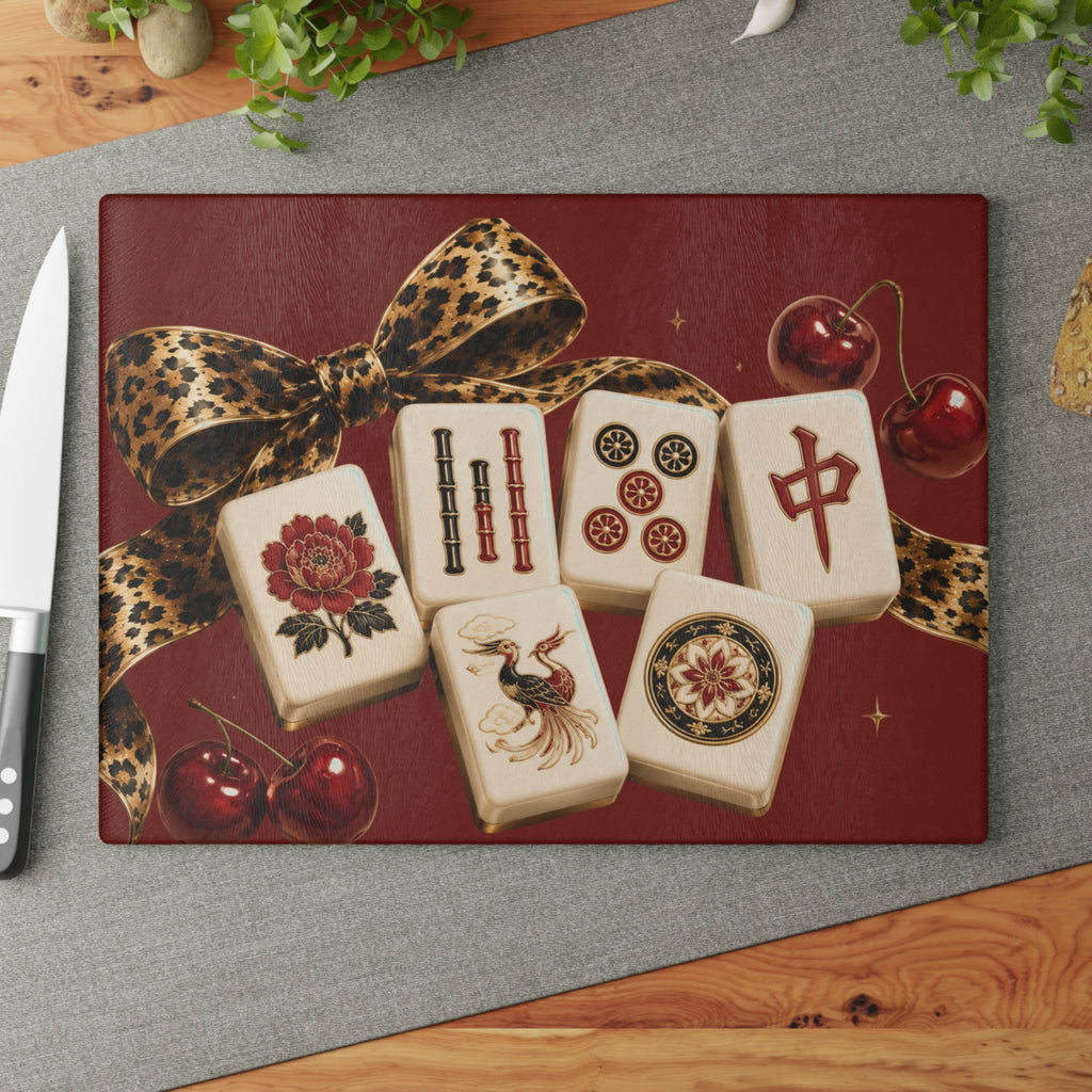 Mahjong Game Night Glass Cheese Board