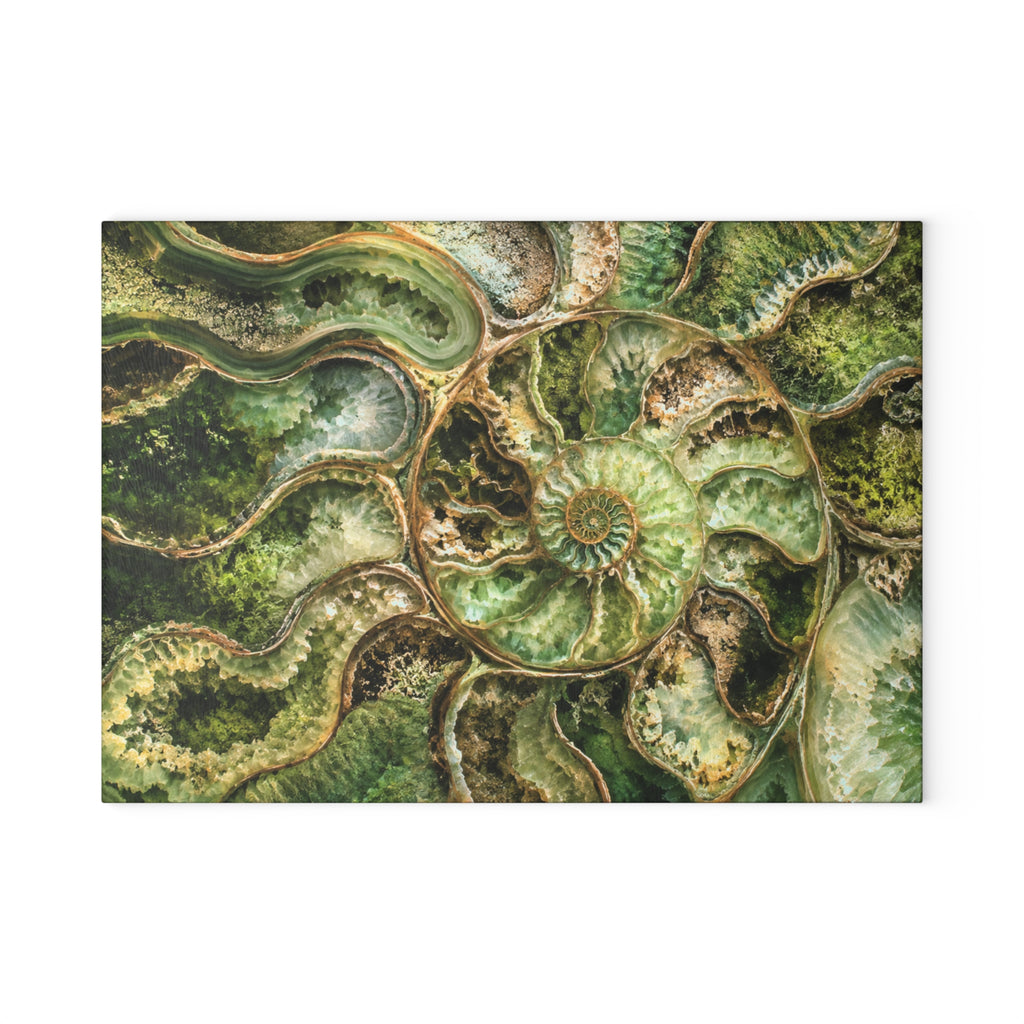 Ammonite Fossil Glass Serving Board
