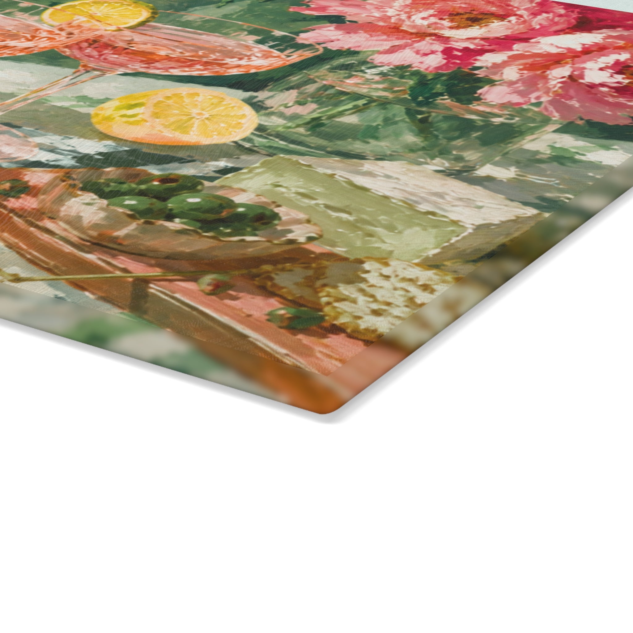 Pink Peony Floral Glass Charcuterie Board — Italian Style Gift for Mom & Hostess
