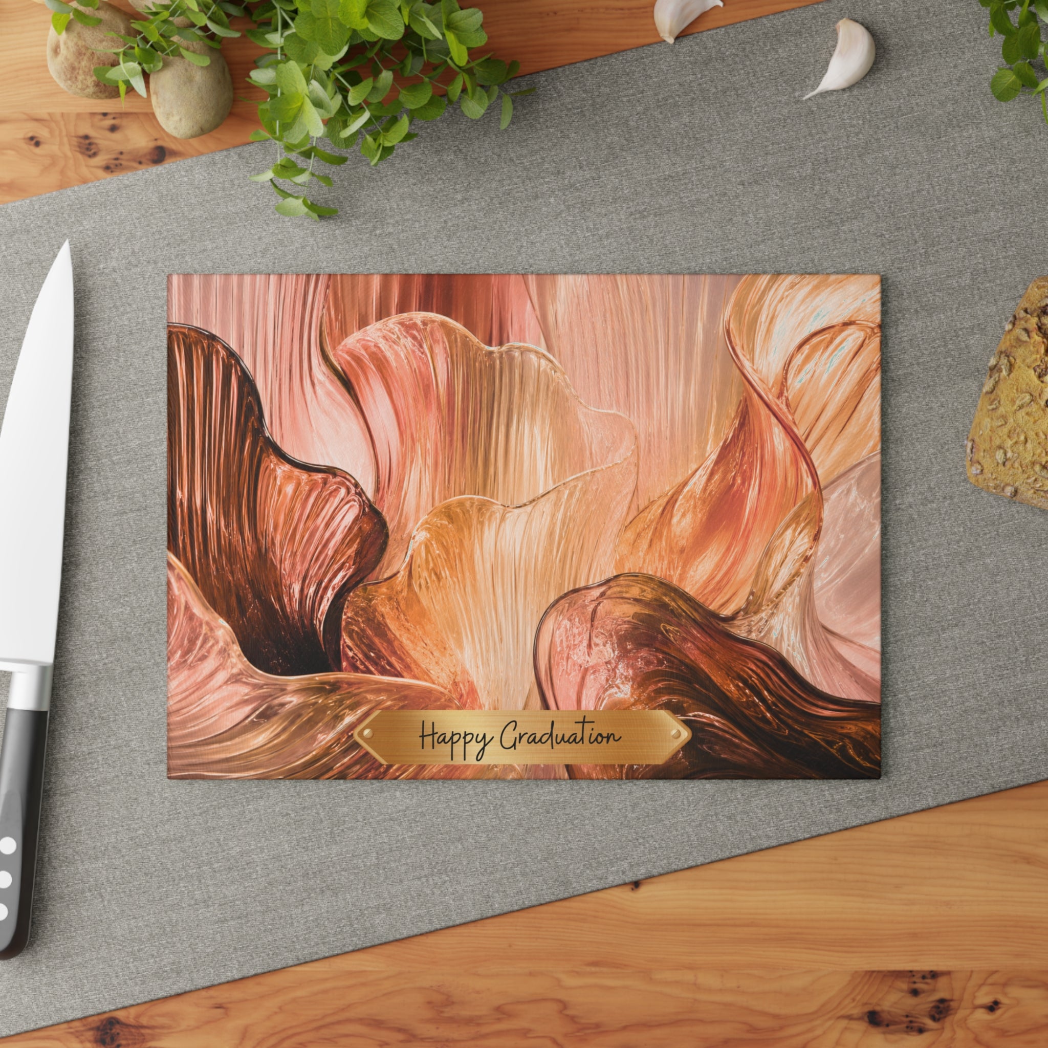 Rose Gold Abstract Glass Serving Board — Pink Charcuterie Board for Cocktail Party & Girls Night