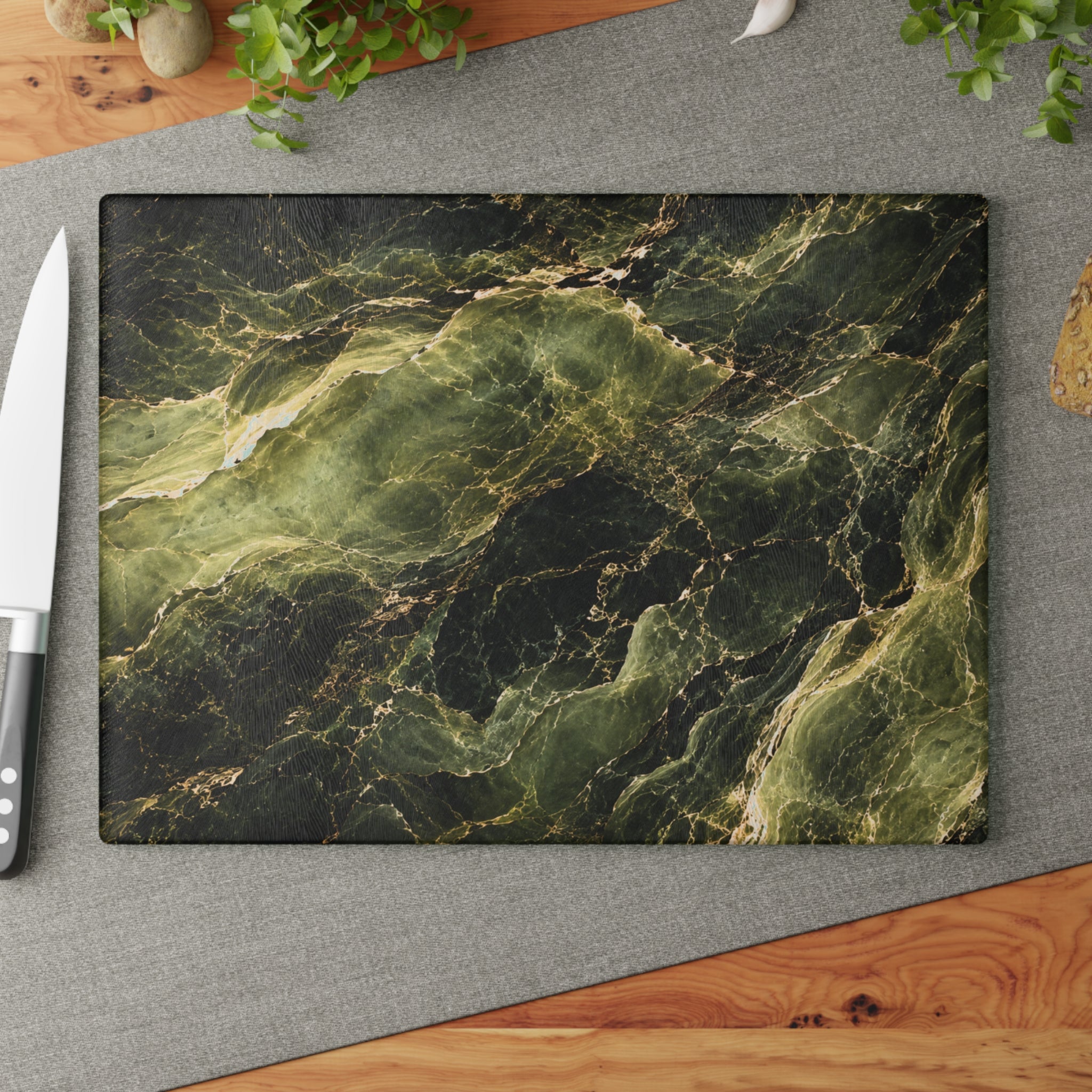 Green Marble Glass Charcuterie Board — Luxury Anniversary & Couples Kitchen Gift