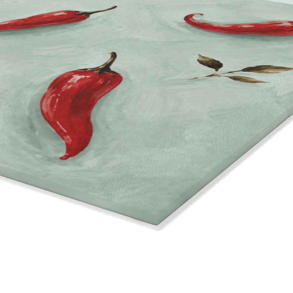 Red Chili Pepper Glass Serving Board
