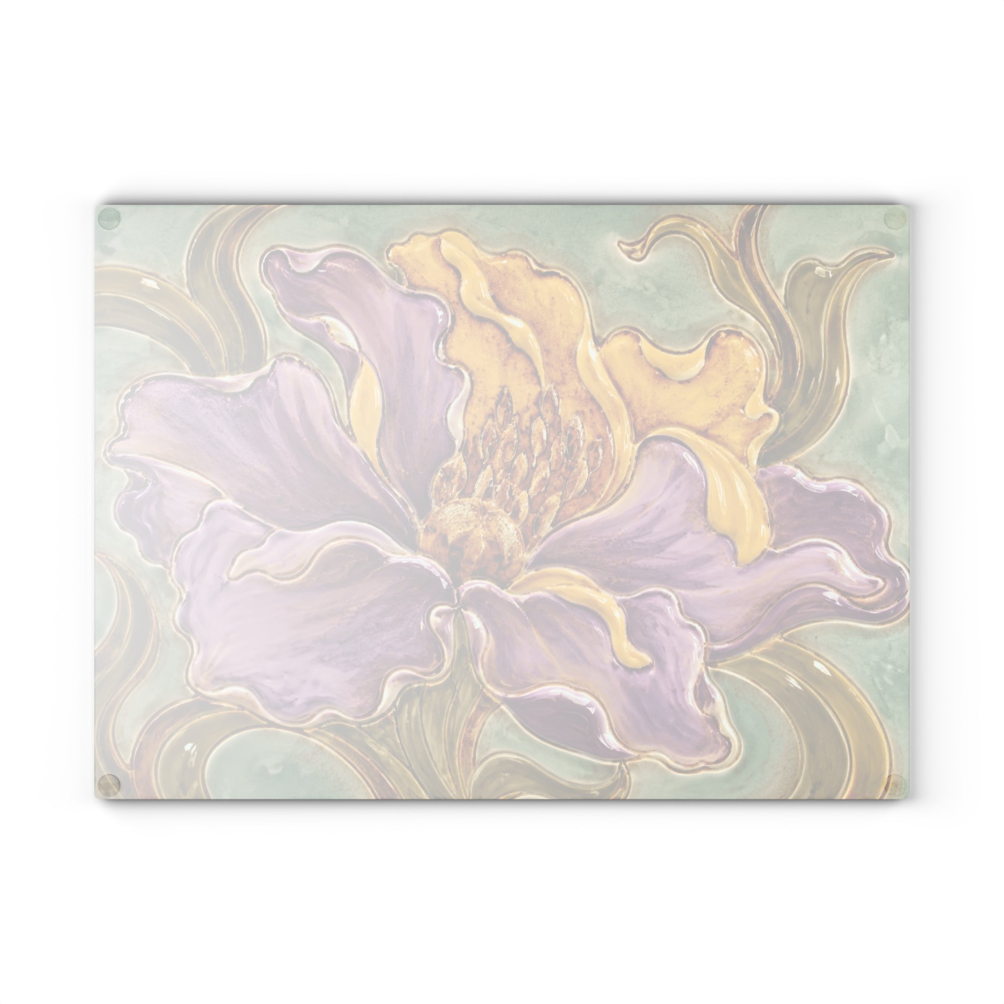 Purple Iris Art Nouveau Glass Serving Board