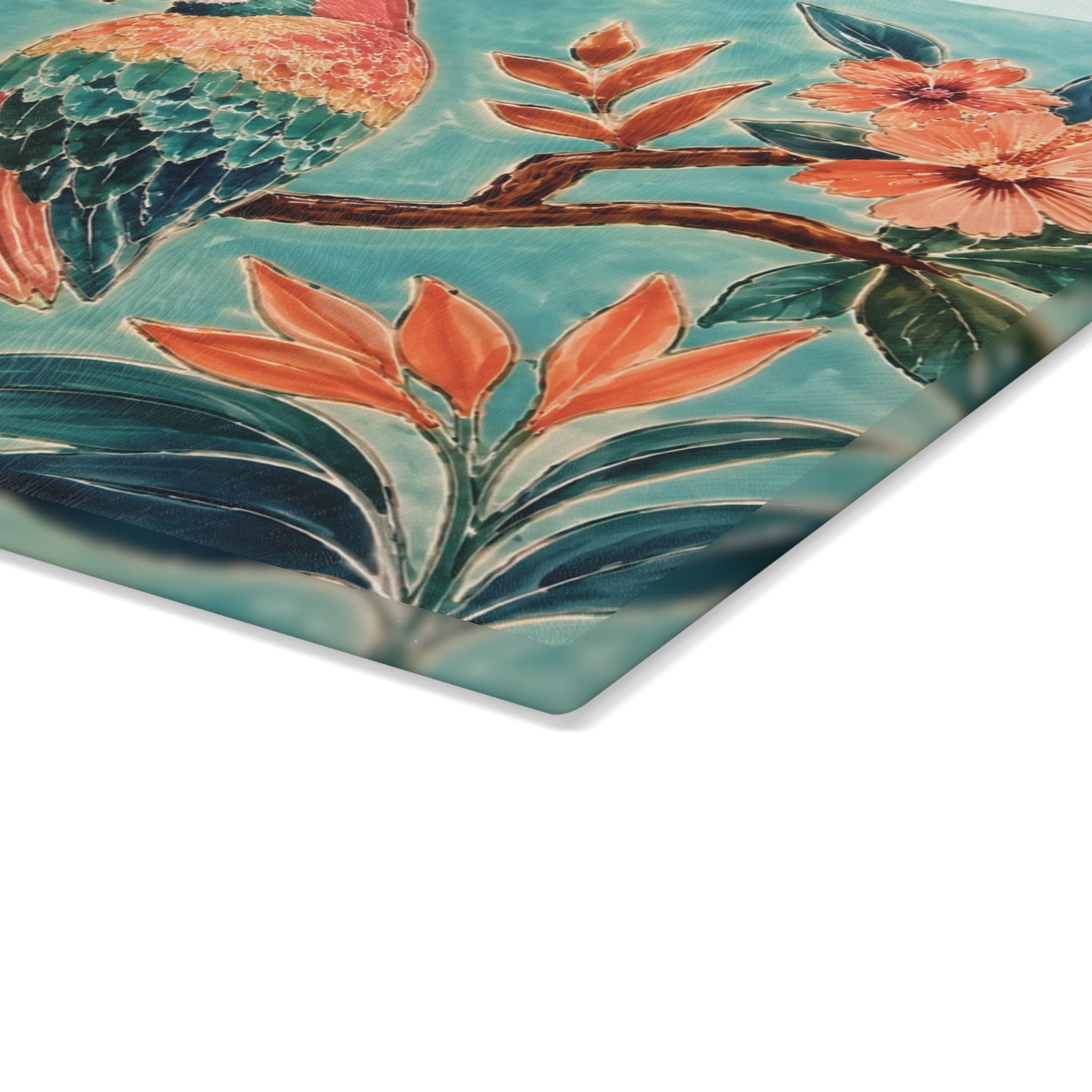 Tropical Parrot Glass Serving Board